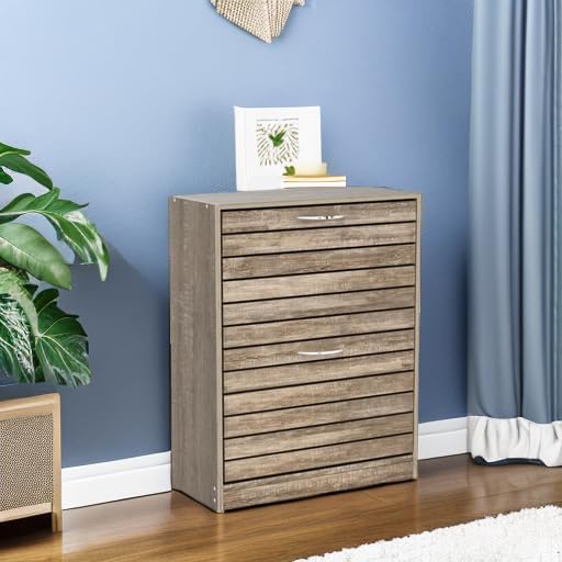 FUFU&GAGA Shoe Storage Cabinet with 2 Flip Drawers for Entryway, Modern, Freestanding Rack Organizer (22.4”W x 9.4”D x 29.5”H) (Light Brown)-NeatNest