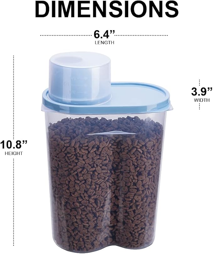 GreenJoy 2 Pack 2lb/2.5L Pet Food Storage Container with Measuring Cup, Can Covers and Bowl for Small Dog, Cat, Waterproof-BPA Free-NeatNest