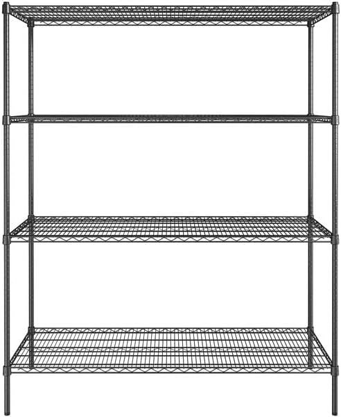 24" x 60" NSF Black Epoxy 4-Shelf Kit with 74" Posts, Heavy Duty Storage Shelving, Wire Shelving Kit, NSF Commercial Storage Rack Unit