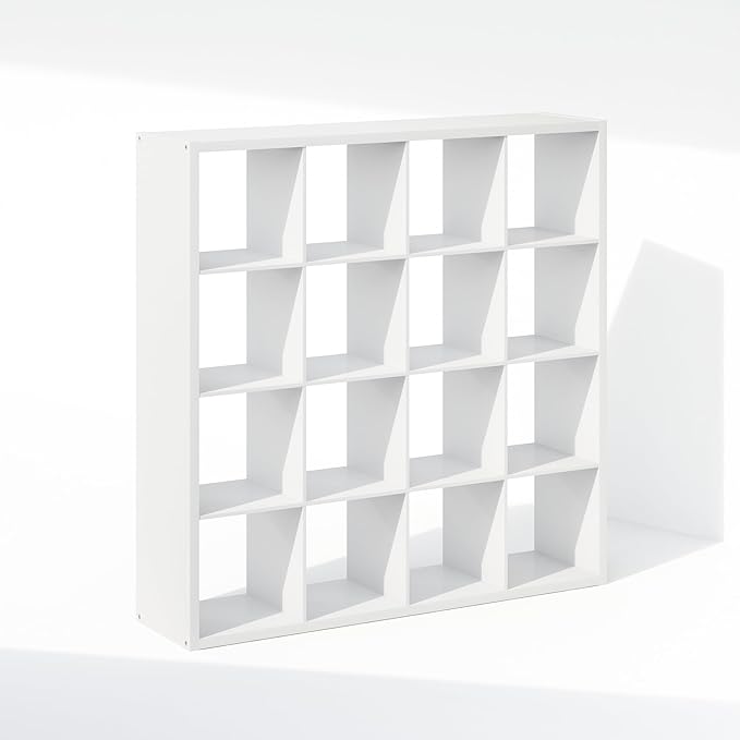 Furinno Cubic Open Back Multipurpose Clothing & Closet Storage Organizer Shelf, 16-Cube, White