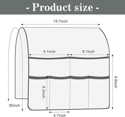 Couch Armrest Organizer Remote Control Holder Bedside Caddy with 6 Pockets, Non-Slip Armchair Caddy Sofa Armrest Organizer for Tv Remote Control, Magazine, Cell Phone, Dark Grey-NeatNest