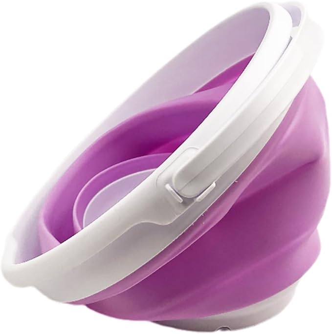 SAMMART Collapsible Plastic Bucket - Foldable Round Tub with Handle - Pop Up Saving (White/Pale Purple, 10L)-NeatNest
