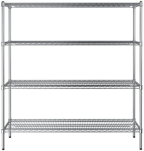 14" x 60" NSF Chrome 4-Shelf Kit with 72" Posts, Commercial Storage Rack Unit, Heavy Duty Storage Shelving, Wire Shelving Kit, Adjustable Rack Strong Steel, Multipurpose Wire Shelf
