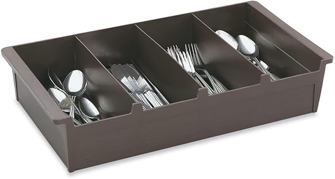 4-Compartment Plastic Cutlery Bin, Brown, 20 x 10 x 4