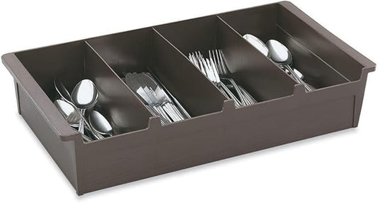 4-Compartment Plastic Cutlery Bin, Brown, 20 x 10 x 4