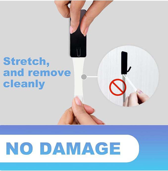 14 Pcs Towel Hooks with Removable Strips for Hanging, Adhesive Wall Heavy Duty, Outdoor No Damage, Sticky Hook for Bathrooms, Shower, Stockings, Decor, Robe, Small, Black 304 Stainless Steel