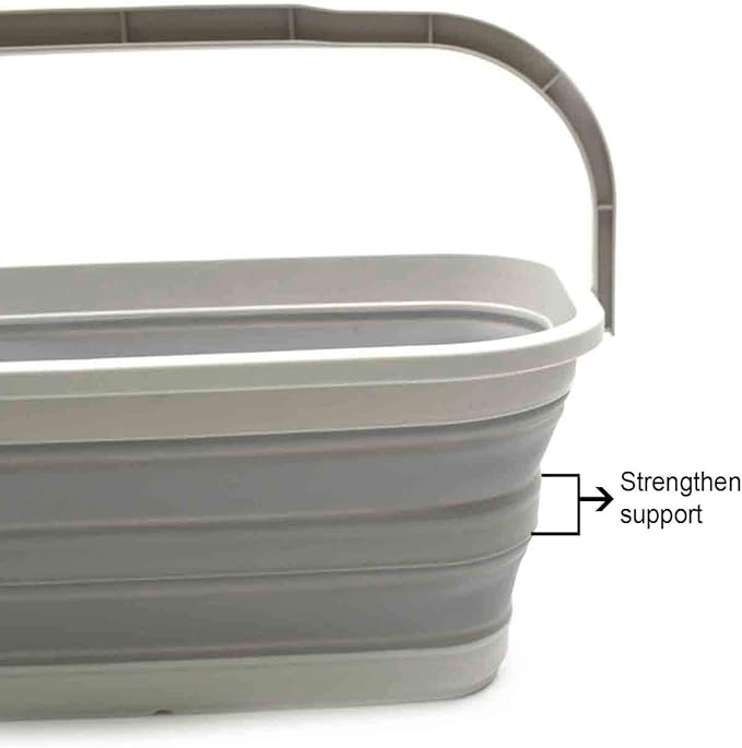 SAMMART Set of 2-11.6L (3.06 Gallon) Collapsible Rectangular Handy Basket/Bucket (Grey, 2)