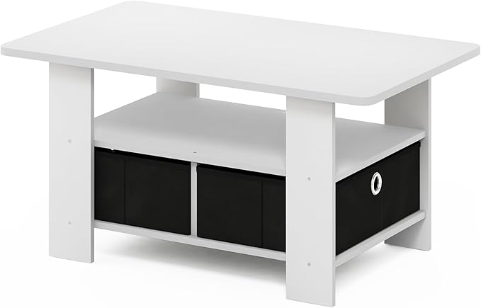Furinno Andrey Coffee Table with Bin Drawer, White/Black-NeatNest