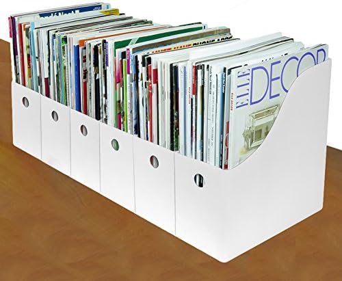 Evelots Magazine File Holder -Set of 6 White - Office Desk Organizer - Sturdy Cardboard - New Upgraded Double Front Panel -4" Wide-Easy Assemble