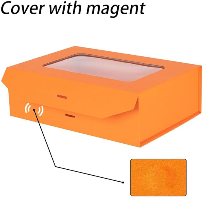 5 Pcs Orange Gift Box for Presents with Ribbon 10.8x7.5x3.5 Inches Clear Gift Box with Window Magnetic Closure Gift Boxes with Lids-NeatNest