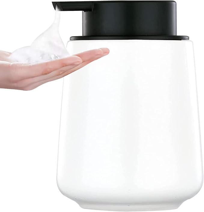 12Oz Foaming Hand Soap Dispenser - White Foam Soap Dispenser Bathroom with Easy-to-Press Pump, Modern Refillable Liquid Lotion Hand Soap Dispenser, Ceramic Dish Soap Dispenser for Kitchen-NeatNest