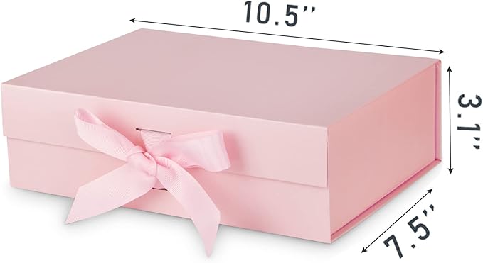 DaiJoob Gift Box with Lid for Presents 10.5x7.5x3.1 Inches with Ribbon and Magnetic Closure(1-Pack) (Pink)-NeatNest