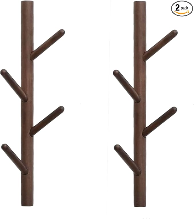 Coat Rack 2 pack-Wall Mounted Hat Rack Coat Hooks-Sturdy Wooden Coat Rack Stand-Entryway Hall Tree Coat Tree with Solid Base for Hat,Clothes,Purse,Scarves,Handbags,Umbrella(Dark Brown)-NeatNest