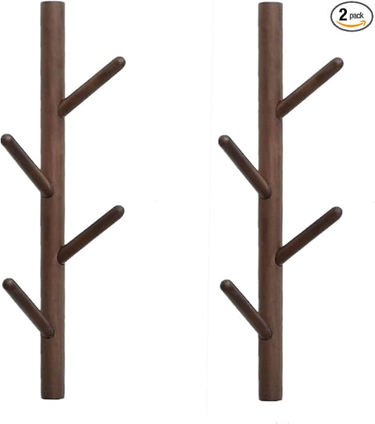 Coat Rack 2 pack-Wall Mounted Hat Rack Coat Hooks-Sturdy Wooden Coat Rack Stand-Entryway Hall Tree Coat Tree with Solid Base for Hat,Clothes,Purse,Scarves,Handbags,Umbrella(Dark Brown)-NeatNest