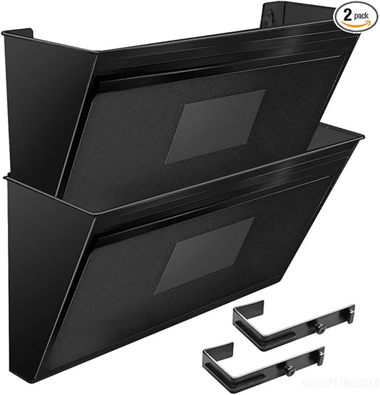Acrimet Wall Mount Pocket File Organizer Holder Modular Letter Size A4 Plastic (Hangers Included) (Black Color) (2 Pack)