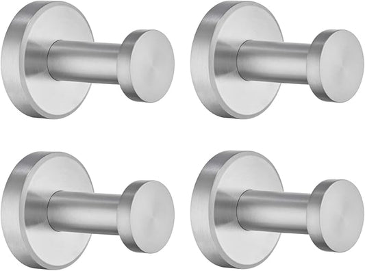 APLusee Brushed Nickel Hand Towel Hook, 4 Pack 304 Stainless Steel Storage Coat Hook, Bathroom Accessories Wall Mounted