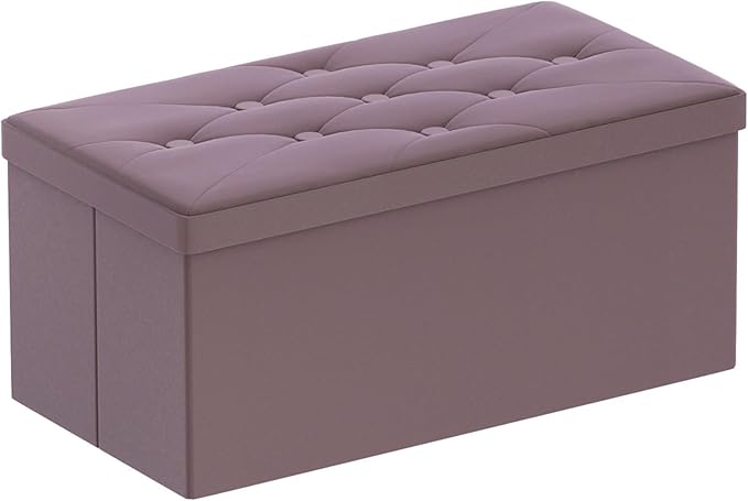 BRIAN & DANY Folding Storage Ottoman Bench, Ottoman with Storage, Foot Rest, Benches Seat for Bedroom, Living Room, Entryway, Long Shoes Bench, 15.7" x 31.5" x 15.7" Light Purple-NeatNest