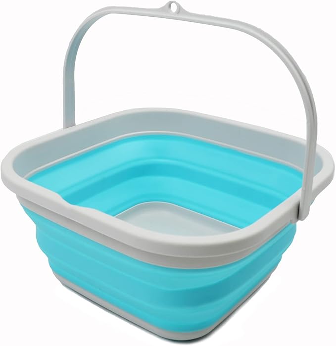 SAMMART 5.5L (1.4 Gallon) Collapsible Square Handy Bucket/Foldable SquareWater Pail/Portable Tub with Handle. (Grey/Cyanine, 1)-NeatNest