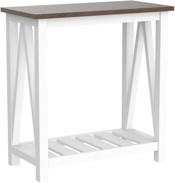 ChooChoo Farmhouse End Table Set of 2, Rustic Vintage Narrow End Side Table with Storage Shelf for Small Spaces, Nightstand Sofa Table for Living Room, Bedroom White-NeatNest