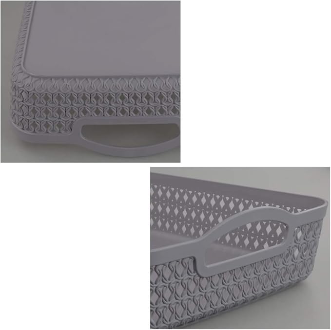Kekow Plastic Storage Tray Basket with Handle, Set of 6, 13.22" x 10.23" x 2.95", Gray-NeatNest