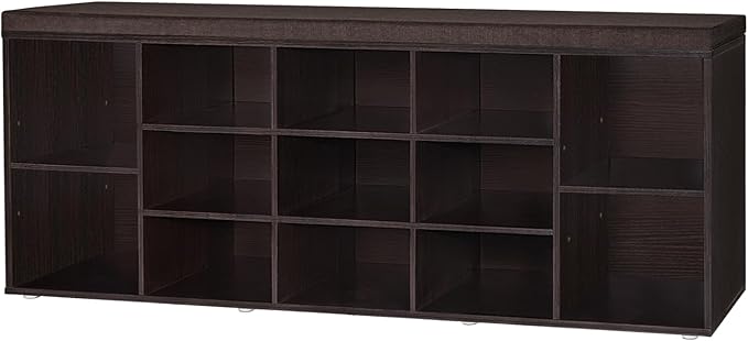 DINZI LVJ Shoe Storage Bench with Cushion, 13-Cubby Shoe Rack, Adjustable Shelves, Multifunctional Shoe Organizer Bench for Entryway, Mudroom, Hallway, Living Room, Bedroom and Garage, Espresso-NeatNest
