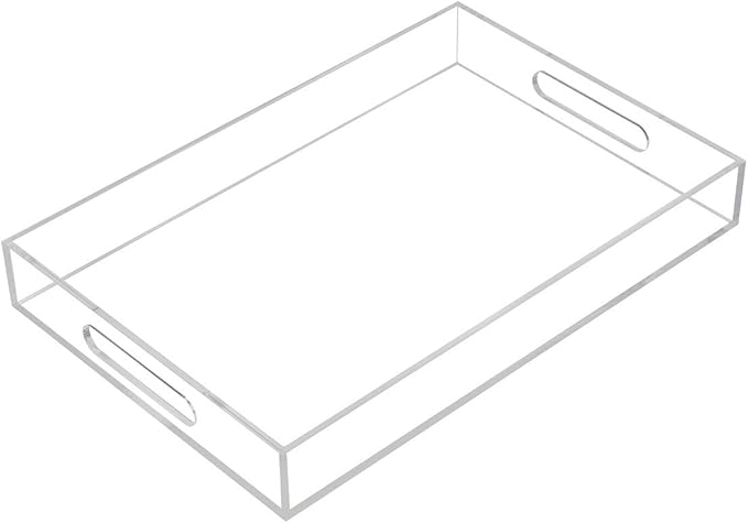 Clear Sturdy Acrylic Serving Tray with Handles-10x15Inch-Serving Coffee,Appetizer,Breakfast,Butler-Kitchen Countertop Tray-Makeup Drawer Organizer-Vanity Table Tray-Ottoman Tray-Decorative Tray-NeatNest