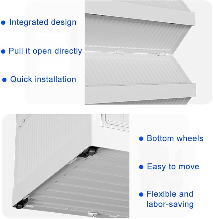 Shoe Rack Shoe Box Collapsible 9 Tiers 36 Pair Face Width 35.8" Storage Organizer, Large Containers Cabinet with Magnetic Clear Door and Wheels, Dustproof Sneaker&Boot Plastic Lid Tote, White-NeatNest