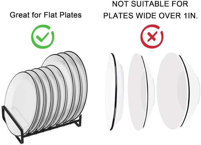 2 Pack Plate Holders Organizers 8 Slots Upright Cabinet Dish Drying Racks Metal Plate Stands (for 6In. 10In. Plates) Dish Organizers for Countertop and Cupboard(at Least 11.2in.Height) Black