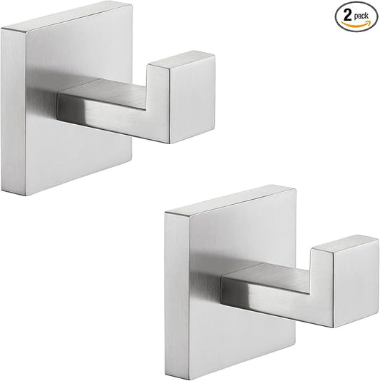 Angle Simple Towel Hooks for Bathroom, SUS 304 Stainless Steel Robe Coat Hooks for Wall, Brushed Nickel, 2 Pack