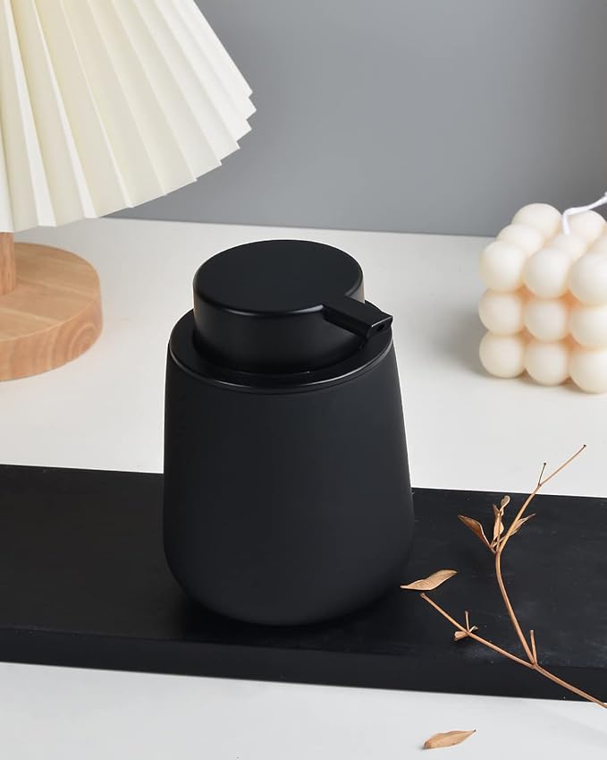 BosilunLife Black Soap Dispenser - Ceramic Dish Soap Dispenser for Bathroom 12ounce Refillable Liquid Hand Dispenser for Essential Oil, Lotion Dispenser with Pump (Rubber Paint)-NeatNest