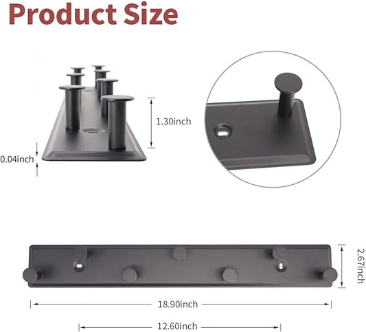 Coat Rack Wall Mount, Coat Rack Screw in, Black Metal Door Hooks for Hanging Towels Clothes with 7 Round Rails Mudroom Bathroom Entryway-NeatNest