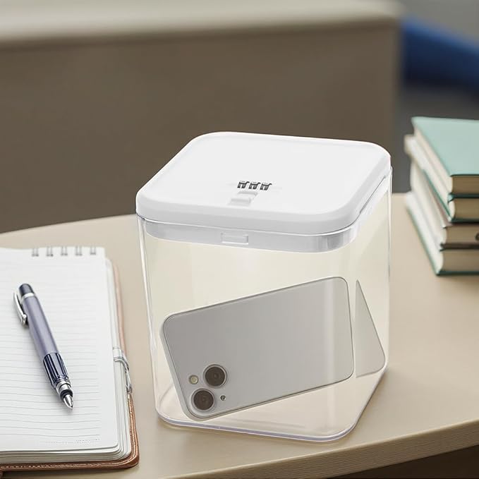 Clear Lockable Storage Box for Medicine Safe,Food Jar,Snacks,Phone - Secure Lock Box Refrigeator Container Bin Store Tank with Combination for Kitchen,Home,Office,Hospital (5.6×5.6×6.3 In) (White)-NeatNest
