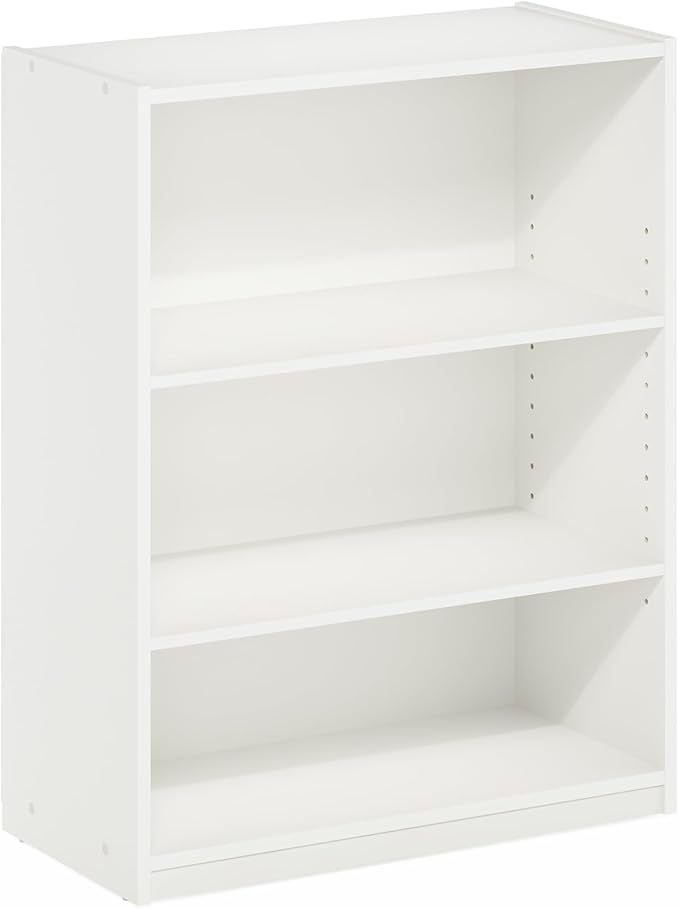 Furinno Gehry 3-Tier Bookcase, Bookshelf with Adjustable Shelves, White