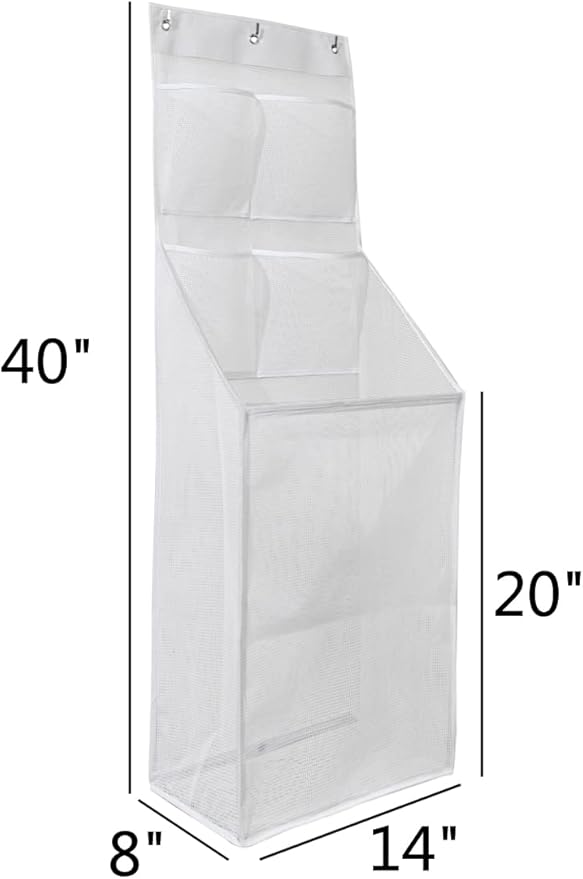 ALYER Multi-Scene Suitable Hanging Mesh Laundry Basket,Behind The Door Storage Organizer for Laundry,RV,Dorm,Bathroom,Bedroom,Pantry, Nursery,Kitchen,White