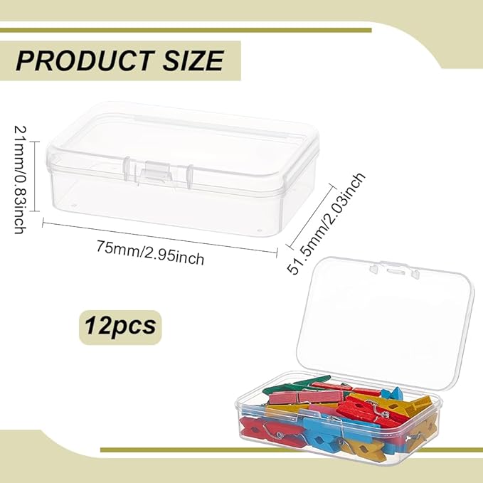 BENECREAT 12 Packs Rectangle PP Plastic Container Box, 3x2x0.8inch Bead Storage Organizer Box, Dustproof Case with Hinged Lid for Cards, Beads and Craft Supplies-NeatNest