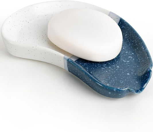 Ceramic Soap Dish – Blue & White Split-Glazed Porcelain Soap Holder with Drainage Grooves, Modern Sink or Bathroom Accessory, Stylish and Easy to Clean-NeatNest