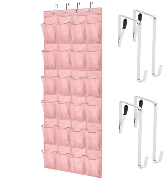 GORILLA GRIP Over the Door Shoe Organizer, 24 Large Breathable Mesh Pockets, Space Saving Hanging Storage Holder, Closet Rack Hanger Holds Up to 40 lbs, Hangs on Closets for Shoes, Accessories, Pink-NeatNest