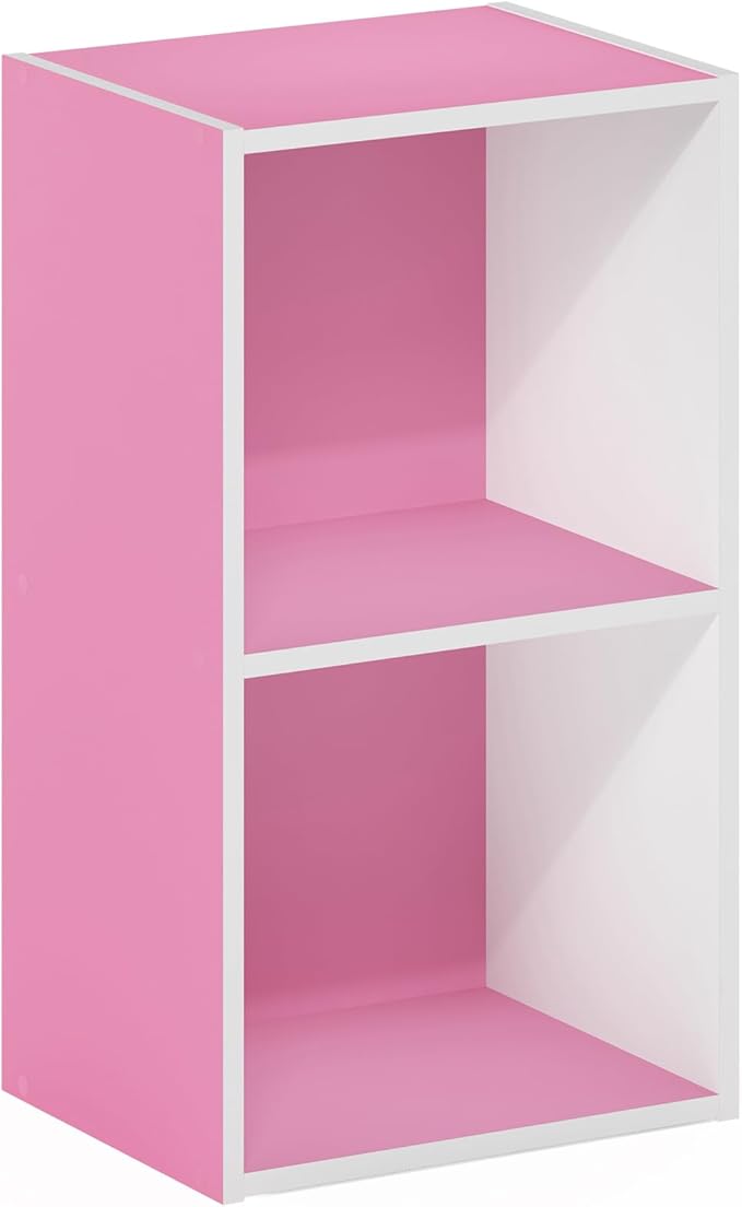 Furinno Luder Bookcase / Book / Storage, 2-Tier Cube, Pink/White-NeatNest