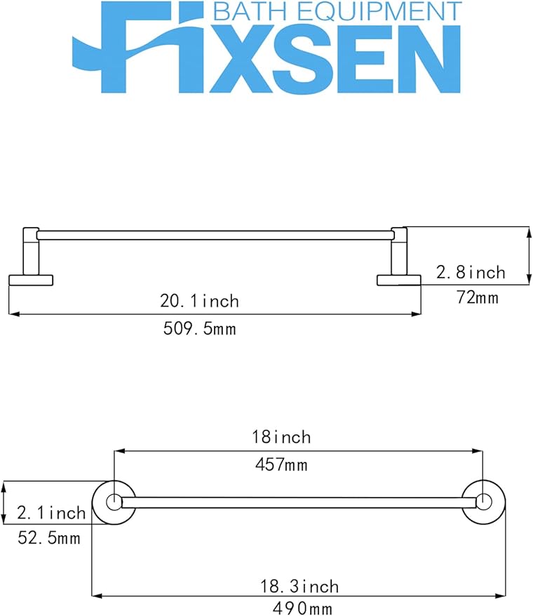 Fixsen 18-inch Matte Black Single Towel Bar Towel Rack Hand Towel Holder Stainless Steel and Zinc Alloy 1pc for Kitchen and Bathroom Wall Mount Heavy Duty Storage