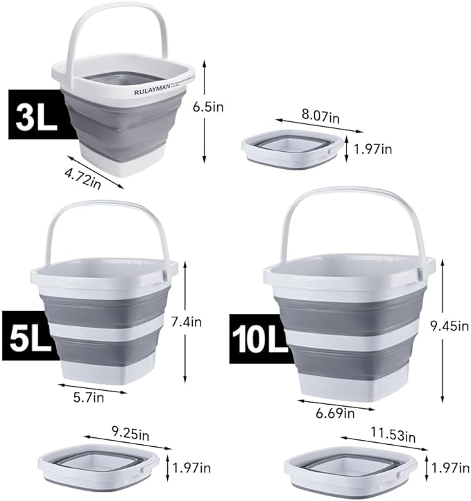2 Pack Collapsible Plastic Bucket with Handle 0.79 Gallon (3L) Each Foldable Rectangular Tub for Cleaning Camping Essentials Space Saving Outdoor Portable Bucket for Camping-NeatNest