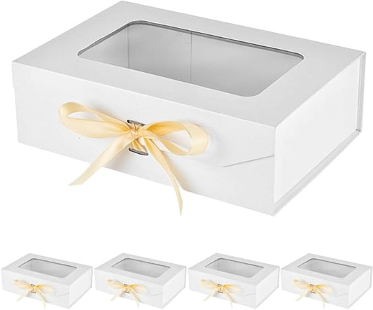 5 Pcs White Gift Box for Presents with Ribbon 10.8x7.5x3.5 Inches Clear Gift Box with Window Magnetic Closure Gift Boxes with Lids-NeatNest