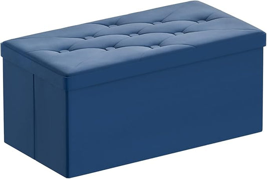 BRIAN & DANY Folding Storage Ottoman Bench, Ottoman with Storage, Foot Rest, Benches Seat for Bedroom, Living Room, Entryway, Long Shoes Bench, 15.7" x 31.5" x 15.7" Blue-NeatNest