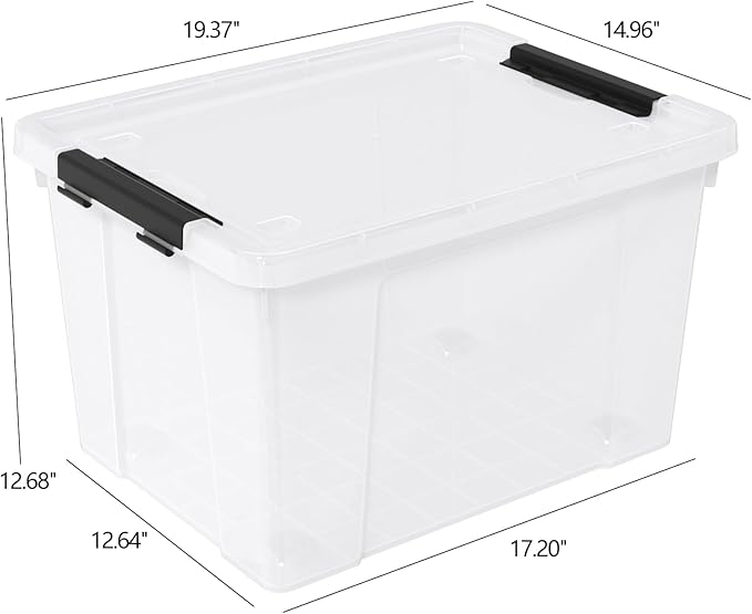50 Quart Large Storage Box, Clear Plastic Storage Bin with Wheels, 4-Pack
