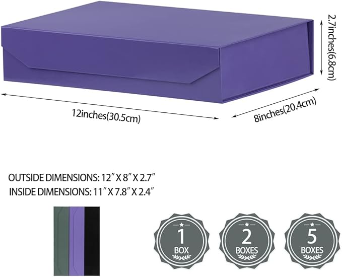 5 Pack Purple Gift Boxes with Lids Small 12 x 8 x 2.7 Inches Clothes Gift Boxes for Presents Shirt Gift Boxes with Ribbon Magnetic Gift Boxes Bulk Cute Box for Packaging (Glossy Surface)-NeatNest
