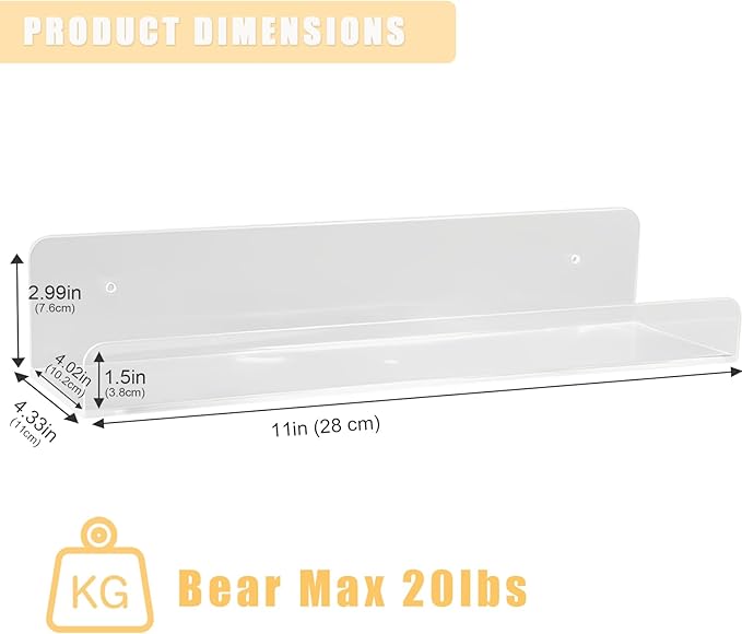 4 Pack Floating Shelves for Wall, 15" x 4" Acrylic Book Shelf for Plants, Toys, Book, Photo, Mounted Display Shelf Organizer in Bathroom, Room, Living Room Decor, Clear-NeatNest