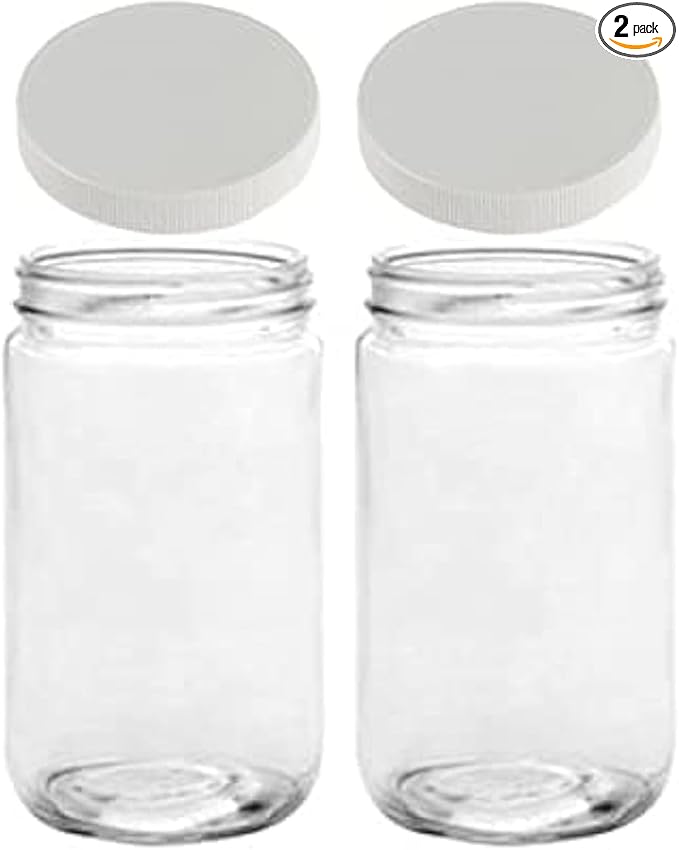JARMING COLLECTIONS 32oz Extra Wide Mouth Glass Storage Jar with BPA-Free Plastic Lid – Quart Size Airtight Mason Jar for Kitchen, Pantry, and Food Storage (Set of 2)