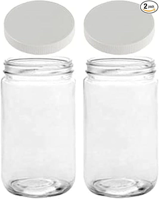 JARMING COLLECTIONS 32oz Extra Wide Mouth Glass Storage Jar with BPA-Free Plastic Lid – Quart Size Airtight Mason Jar for Kitchen, Pantry, and Food Storage (Set of 2)