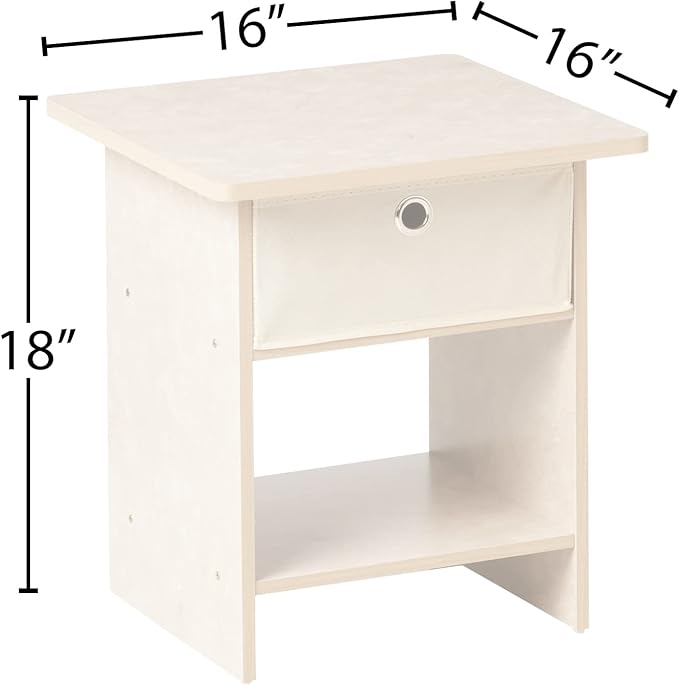 Furinno Dario End Table / Side Table / Night Stand / Bedside Table with Bin Drawer, 2-Pack, Cream Faux Marble/Ivory