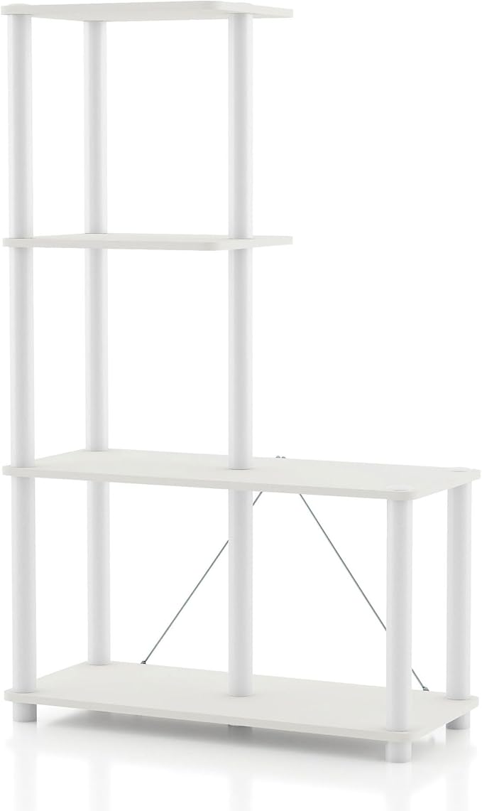 HOMES: Inside + Out Apexa Modern 4-Cube Ladder Shelving Units, Collectibles Display Shelves, Easy Assembly Standing Shelf, Home Storage Organizer for Living Room, Bedroom, Office, White
