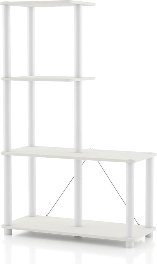 HOMES: Inside + Out Apexa Modern 4-Cube Ladder Shelving Units, Collectibles Display Shelves, Easy Assembly Standing Shelf, Home Storage Organizer for Living Room, Bedroom, Office, White